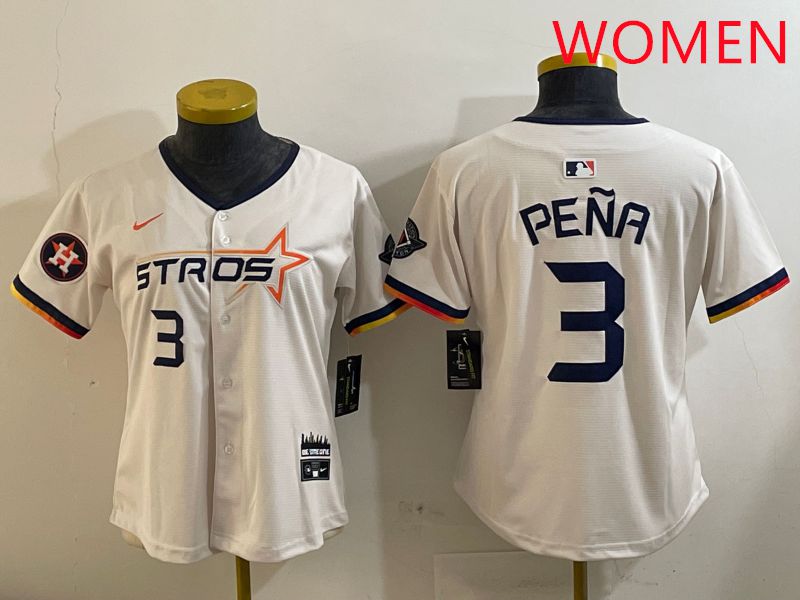 Women Houston Astros #3 Pena Cream Three generations Joint Name 2025 Nike MLB Jersey style 4102